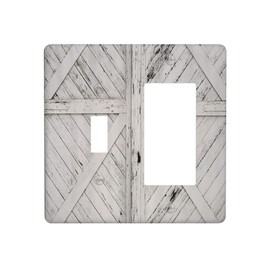Wpshijia Farmhouse Barn Door Rustic Gray White Wooden 2 Gang Light Switch Covers Single Toggle Rocker Combo Wall Plate Electrical Faceplate Decorative Switchplate for Farmhouse Cabin Bedroom Decor