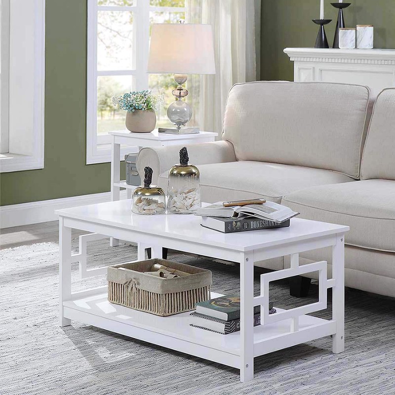 Town Square Coffee Table with Shelf, White