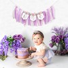 Baby Girl 1st birthday highchair banner -Purple Floral Garland, Purple