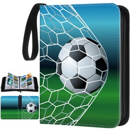 Humyoun Card Binder 4/9 Pocket PU Waterproof Trading Binder for 400/900 Portable Album Holder with Zipper Wristband Card Organizer Book Case for Graduation Gifts(Soccer Style,9.8 x 7.7 x 2 Inch)