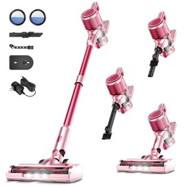 Cordless Vacuum Cleaner,55Mins/Powerful Vacuum Cleaners for Home,Stick Vacuums with 8 in 1,Touch Screen,LED Headlights, Anti-Tangle,Rechargeable,Lightweight for Carpet,Hard Floor, Pet Hair,Pink