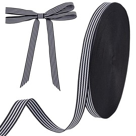 FINGERINSPIRE 45.7 m Black White Striped Ribbon 15 mm Wide Grosgrain Ribbon Polyester Fabric Ribbons for DIY Crafts Gift Wrapping Embellishments Christmas Parties Holiday Decoration