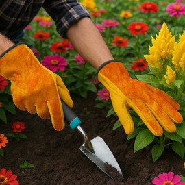 Leather Work Garden Gloves for Men & Women，Safety Work Gloves for Gardening, Welding, Construction, Farm, Ranch, etc. Thorn Proof , Planting,Heavy Duty，Roses Pruning Gardening Working Gloves, Gifts L