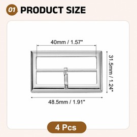 sourcing map 4Pcs Single Prong Belt Buckle, 1.38" Zinc Alloy Adjustable Rectangle Movable Centre Bar Roller Buckles for Purse Bag Leather Craft Accessories, Silver