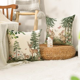 AVOIN colorlife Every Day is A Gift Eucalyptus Flowers Spring Throw Pillow Covers, 18 x 18 Inch Easter Rabbit Pine Tree Decoration Cushion Case for Home Couch Set of 4