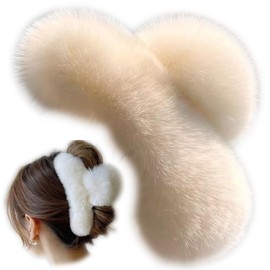YOYLMAL Large Faux Fur Hair Claw Clip for Women, 5.1 Inches Winter Fluffy Fuzzy Hair Clips, Nonslip Strong Hold Furry Big Jaw Clamp for Thick Long Hair (White)