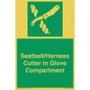 Seatbelt/Harness Cutter in Glove Compartment Sign - 100x150mm - A6P