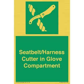 Seatbelt/Harness Cutter in Glove Compartment Sign - 100x150mm - A6P