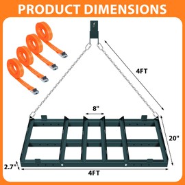 YXJSTO 4FT Drag Harrow Driveway Grader, Driveway Drag with 4 FT Chain, Heavy Duty Power Rake for Gravel, Sand, Lawn, Soil, Hay, ATV, UTV, Mower, Tractor
