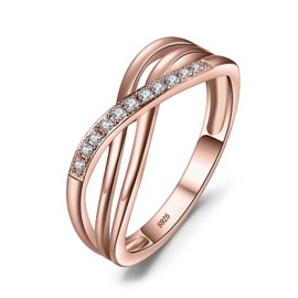 JewelryPalace Infinity Knot Round Cut CZ Stackable Wedding Ring Eternity Bands for Women, Cubic Zirconia 925 Sterling Silver 14K Rose Gold Plated Promise Ring for Her Size 6