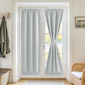 RYB HOME 100% Blackout French Door Curtain for Sidelight Glass Window No Coating - Privacy Assured Thermal Insulated Room Darkening Drapes for Sidelight Window, W 26 x L 72, 1 Panel, Greyish White