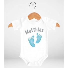 SpecialMe® Baby Bodysuit with Name Print Leave Baby Feet Footprint Gift for Birth Short Sleeve Organic Cotton, Boys White