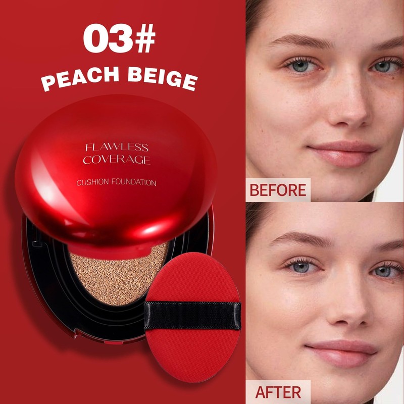 Cushion Foundation, Semi-Matte Natural Full Coverage Makeup Foundation 24 Hours