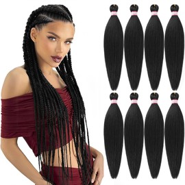 Dorsanee Pre Stretched Braiding Hair 20 Inch 8 Packs Natural Black Professional Braiding Hair for Braids Soft Yaki Texture Hot Water Setting Synthetic Hair Extensions (20inch,#1B)