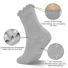 GRPSKCOS Yoga Non Slip Socks 3 Pairs Pilates Socks with Grip Women Grip Socks for Ballet Barre Home Workout Hospital(#4 White*3, 3-9)