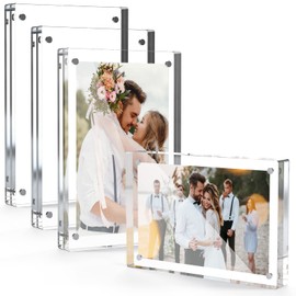 Tomorotec 4-Pack [5 x 7 inch] High Transparency Magnetic Picture Frames Frameless, Acrylic Photo Frame Double Sided Free Standing Desktop Display Stand(4 Pack)