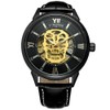 Winner Men Casual Simple Hollow Dial PU Strap Mechanical Movement Watch Wristwatch (A)