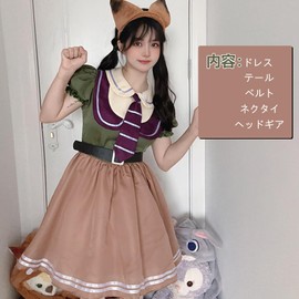 Moerstar Halloween Cosplay Costume, Fox Scamper, 5-Piece Set, Women's, Costume, Dress, Anime, Cosplay, Necktie, Fox Ears, Headband, Tail, Adult Lolita Clothing, Cute, Halloween, Birthday Party, School