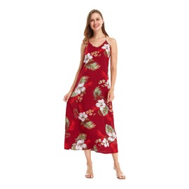 Matchable Family Hawaiian Luau Sweetheart Maxi Dress, Pineapple Garden Burgundy, Women, Medium