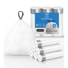 TIPGO Drawstring Trash Bags 60 Count, Pre-Cut 1.6 Gallon Small Garbage Bags, Fit 1.2-1.8 Gallon Trash Bin for Home, Office, Bathroom (Code A)