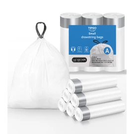 TIPGO Drawstring Trash Bags 60 Count, Pre-Cut 1.6 Gallon Small Garbage Bags, Fit 1.2-1.8 Gallon Trash Bin for Home, Office, Bathroom (Code A)