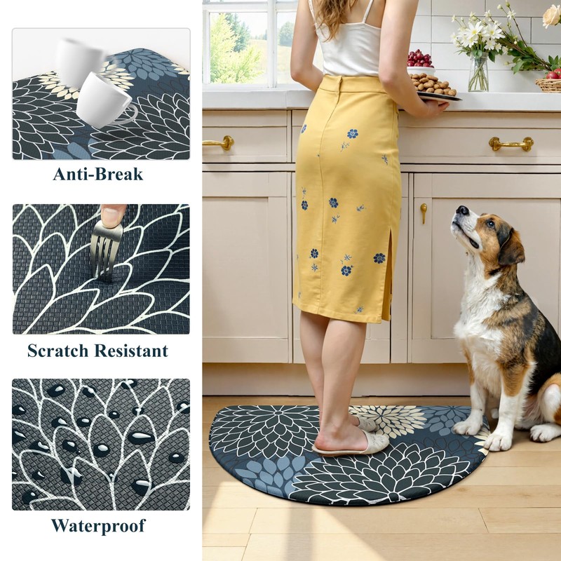 KIMODE Half Circle Kitchen Mats for Floor Cushioned Anti Fatigue,Semi