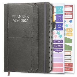 Planner 2024-2025 - 18 Months (July 24 - December 25) Academic Planner 5.8" x 8.5", 2024-2025 Weekly & Monthly Agenda with Pen Holder, Vegan Leather Hard Cover, Grey