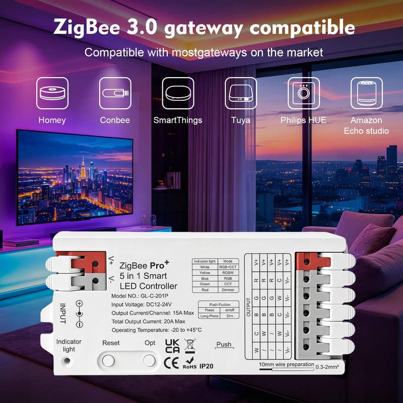 Vibe2Go ZigBee 3.0 Pro+ 5-in-1 Smart LED Controller, 20A Max