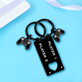 Nimteve 2PCs Funny Gamer Keyring Boyfriend Gifts from Girlfriend Matching Keychain Couple Gifts For Man Husband Fiance Gift from Wife Fiancee Valentine Christmas Birthday Gifts (2PCs Black)