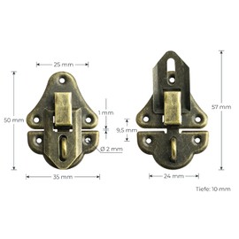 HMF 6495 Vintage Tension Lock with Lock Eyelet, 35 x 50 mm, Bronze