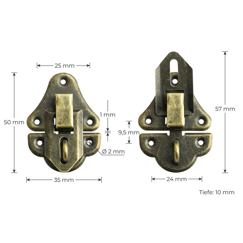 HMF 6495 Vintage Tension Lock with Lock Eyelet, 35 x