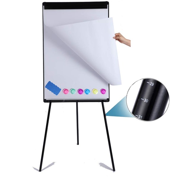 DexBoard Dry Erase Easel 24" x 36"|Height Adjustable Magnetic White Board Easel with Tripod Stand|Office Presentation Board w/Flipchart Pad, Magnets & Eraser, Black