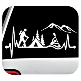 Hiker Guy Camping Tent Kayak Heartbeat Decal Sticker for Car Window 8.0 Inch BG 486