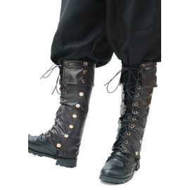 FURPHI Pirate Boot Covers with Studs Medieval Renaissance PU Leather Costume Boots Accessories (Brown)