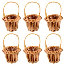6 Pcs Small Rattan Baskets Craft Woven Baskets Mini Basket Figurines Fairy Garden Baskets Miniature Wicker Baskets with Handles