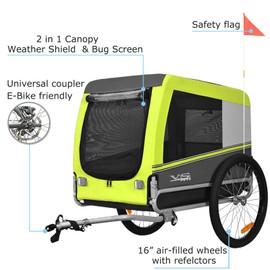 Tiggo Veelar Sports Large Pet Bike Trailer for Medium or Large Sized Dog or Multiple Small Dogs, Foldding Frame Bicycle Carrier Up to 78 LBS Parking Brakes,Low Center of Gravity (Large, Green)