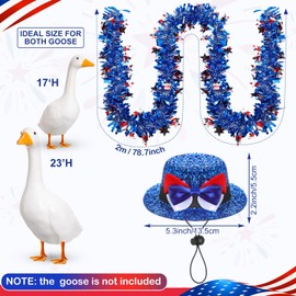 Jeere 4th of July Goose Outfits Including 2 Pcs Tinesl Garlands and 1 Pcs Goose Hat Costume Decor for 17'' 23'' Cement/Plastic Porch Statue Outdoor Decoration