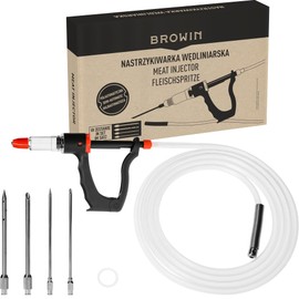 BROWIN Siringa per carne semiautomatica con set di aghi e tubo flessibile, 311109, testa per marinare con 3 quantità di iniezione, siringa per arrosto per barbecue, per manzo, pollo, pancetta, tubo