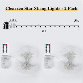 Clearzen Star String Lights Total 33ft 100 LED Star Fairy Lights Battery Operated for Indoor Outdoor Twinkle Fairy Lights for Bedroom Wedding Party Christmas Decor Warm White 2 Pack