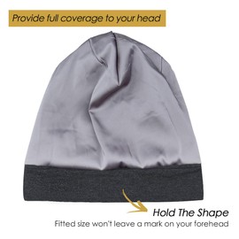 FocusCare Adjustable Sleep Cap, Satin Lined Extra Large Women Curly Hair Day & Night Available, dark heather grey