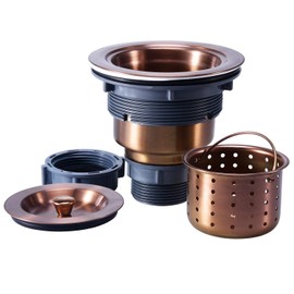 KONE 3/1-2 Inch Sink Drain Assembly Antique Copper Kitchen Sink Drain Kit Copper Stainless Steel Sink Basket Strainer Rubber Stopper, Sealing Lid/Removable Deep Waste Basket for Home, Kitchen