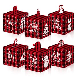 12 Pcs Christmas Gift Boxes with Lids 3D, Buffalo Plaid Small Christmas Cookie Treat Boxes, Holiday Christmas Candy Coodie 4x4x4 Gift Boxes, Gift Ornament Box Bulk for Party Favor Boxes (Plaid)