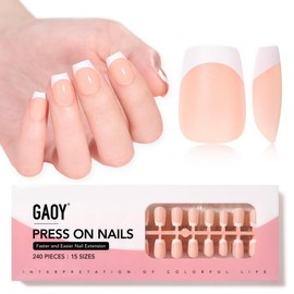 GAOY French Gel Nail Tips, 240Pcs Press on Nails Light Pink Medium Square Gel X Nail Tips, Pre-applied Tip Primer and Base Coat Cover, 15 Sizes Pre-filed Fake Nail Tips for Nail Extension - Color: Natural Nude-Extra Short Coffin-Matte