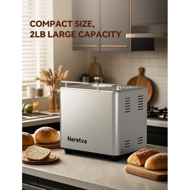 Neretva Bread Maker, 20-IN-1 2LB Bread Machine Dual Heater Bread