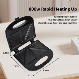 NPYELP Sandwich Maker 800W Sandwich Press with Non-stick Plates, Double-Sided Heating, Easy Clean and Store Perfect for Cooking French Toast, Omelet,Grilled Cheese, Panini (H103)