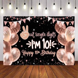 VanillaBay Happy 10th Birthday Backdrop Pink Rose Gold Double Digits 10 Years Old Birthday Photo Backdrops 10th Birthday Party Decorations Photography Background 70.8x43.3 inch