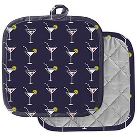 [Pack of 2] Pot Holders for Kitchen, Washable Heat Resistant Pot Holders, Hot Pads, Trivet for Cooking and Baking ( Martini Cocktail Glass On )