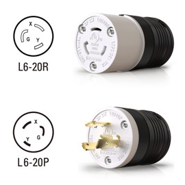 ELEGRP NEMA L6-20P Locking Plug, 20 Amp 3 Wire Generator Twist Lock Plug, Industrial Grade Grounding Heavy Duty, Locking Adapter, UL Listed (1 Pack, Black/White)