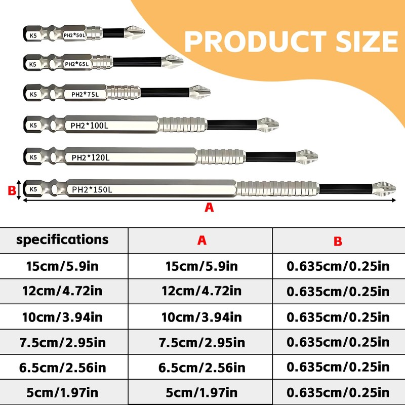 6Pcs Magnetic Screwdriver Bits, High Magnetic Screwdriver Drill Bit Set,