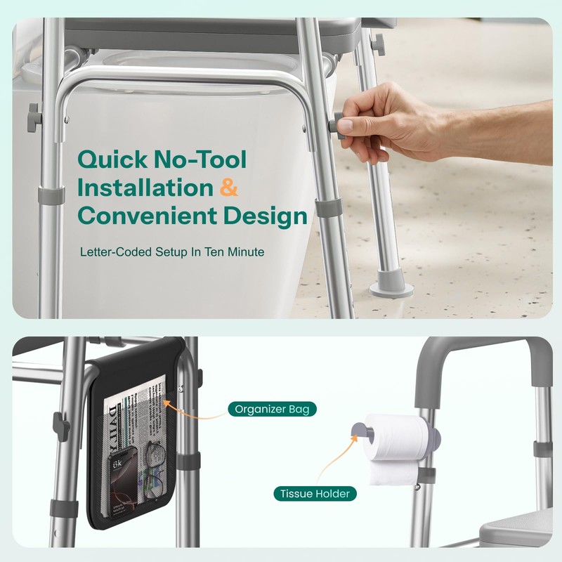 HOMEAL Raised Toilet Seat Riser with Handles for Seniors, 450LBS